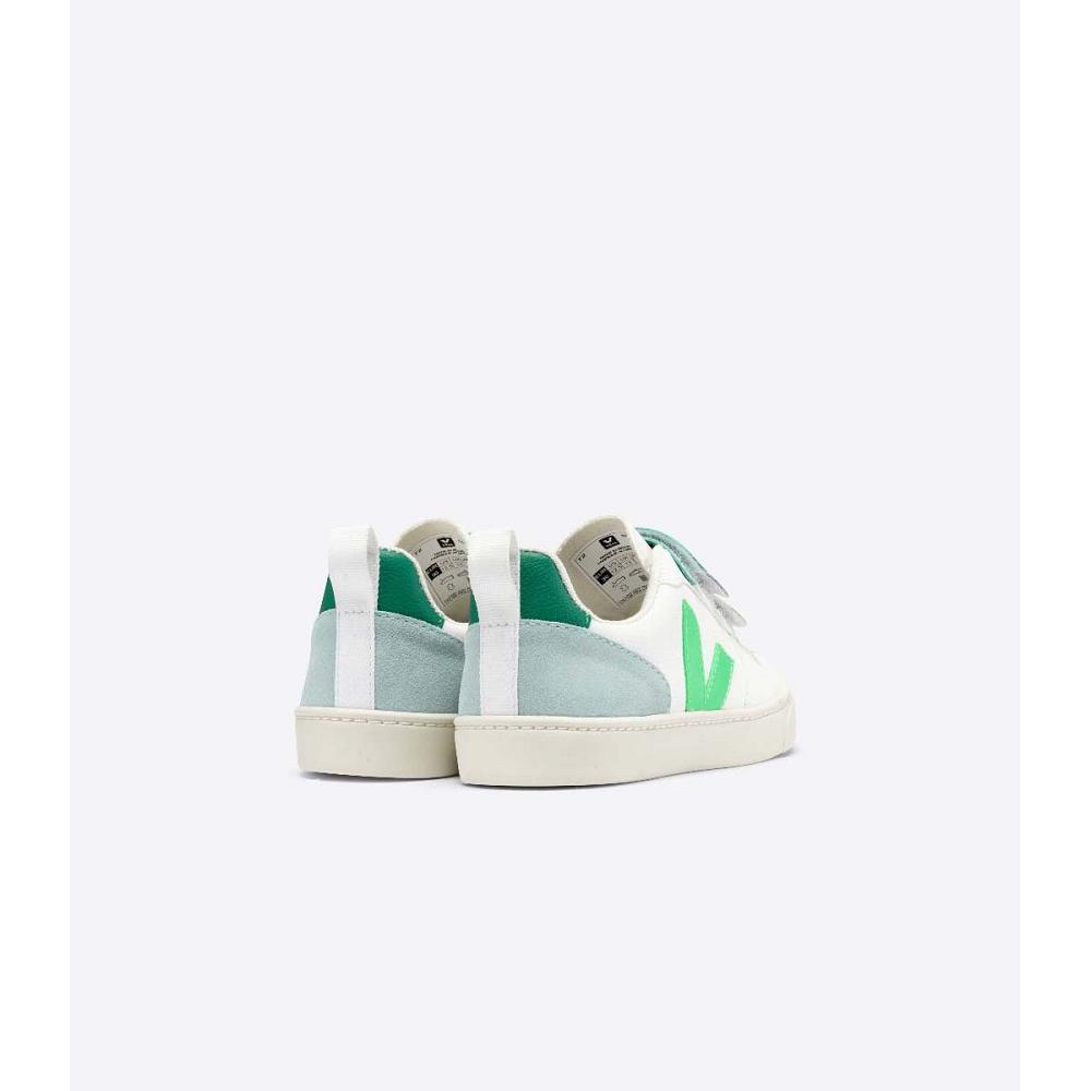 Kids' Veja V-10 CHROMEFREE Shoes White/Green | ZA 741MQZ